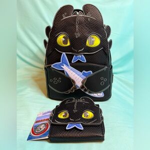 Loungefly x Universal How to Train Your Dragon Toothless Backpack & Wallet Set
